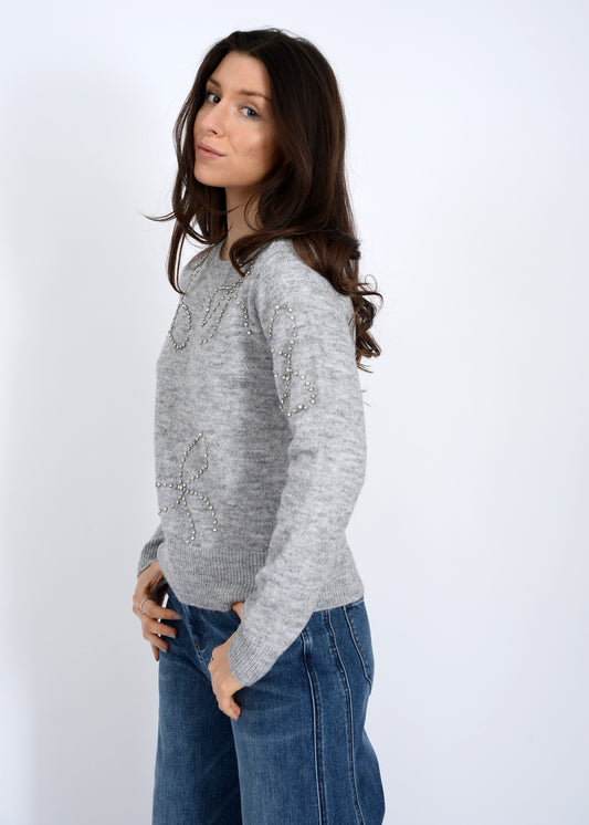 Rhinestone Bow Pullover