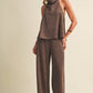 Mocha Suede Cowl Neck Top
