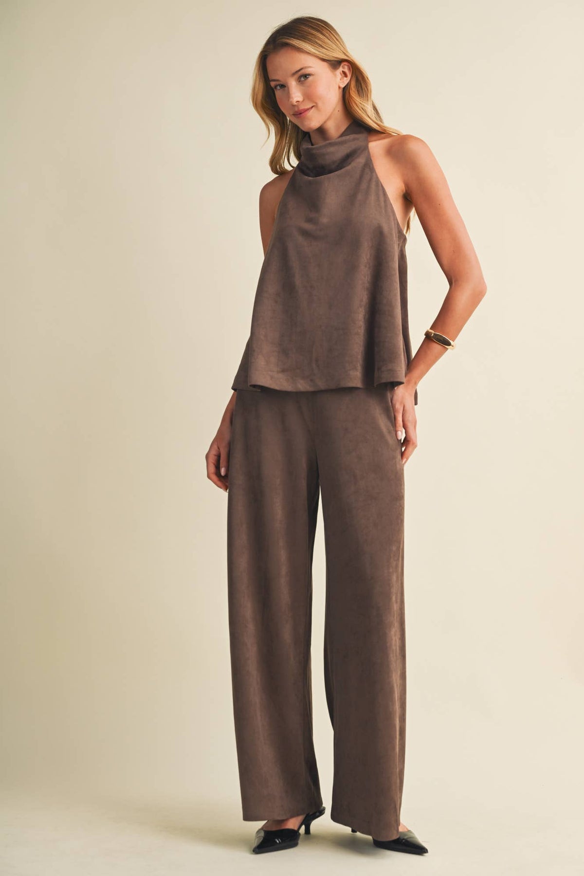 Mocha Suede Cowl Neck Top