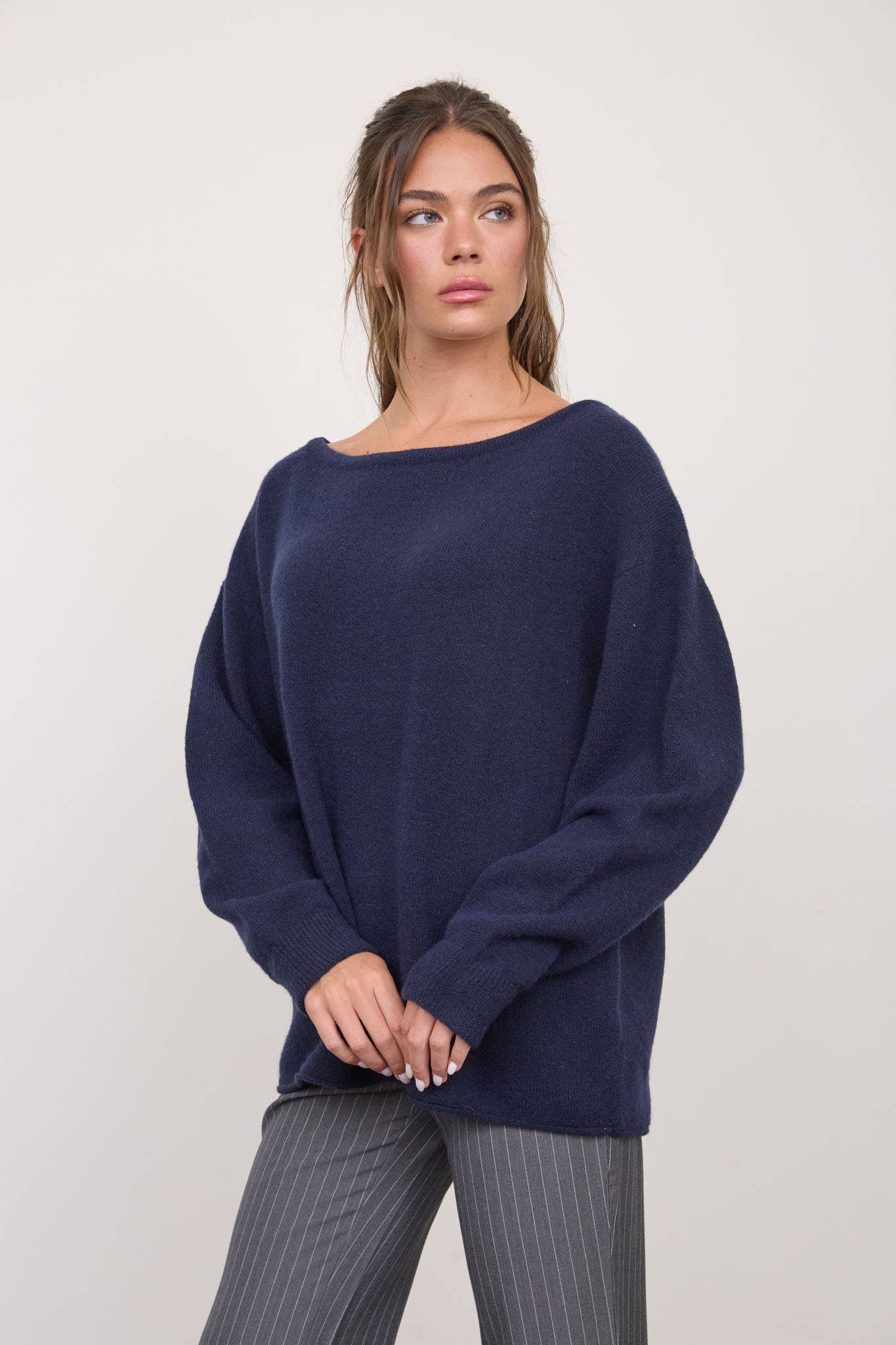 Boat Neck Oversized Knit Pullover Sweater