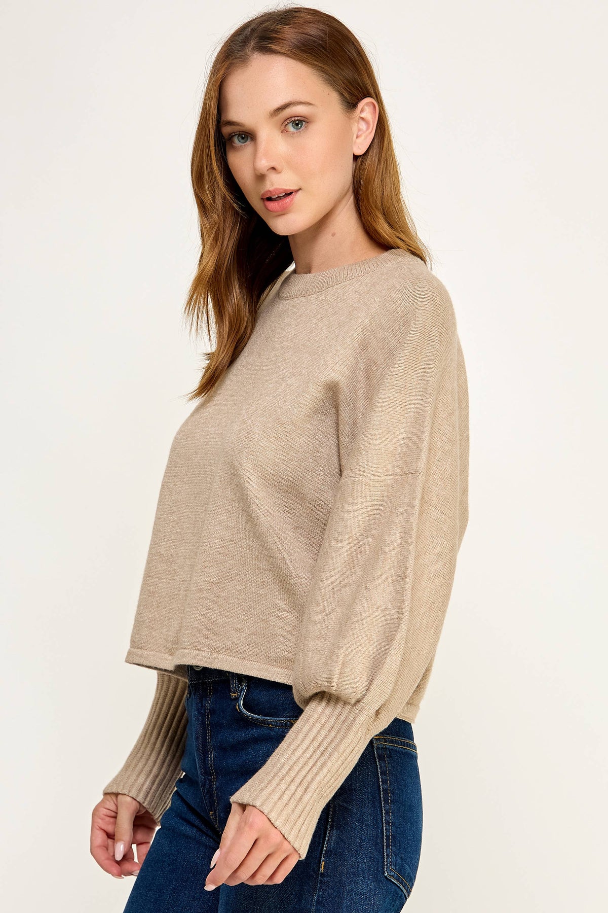 Knitted Sweater with Cuffed Sleeves