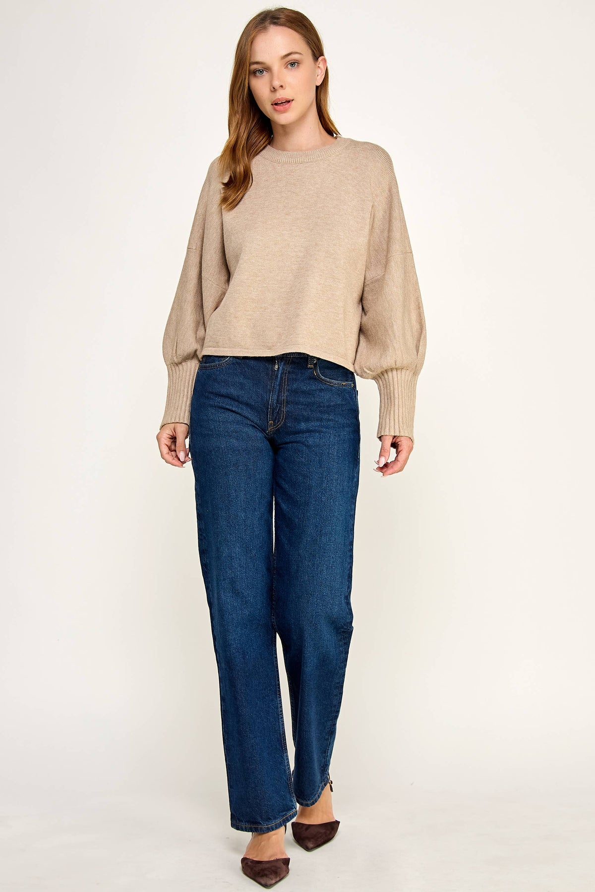 Knitted Sweater with Cuffed Sleeves