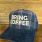 "Bring Coffee" Plaid Trucker Hat