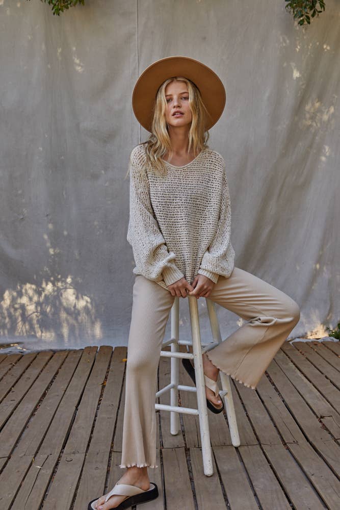 Sweater Knit Crochet Round Neck Long Sleeve Top