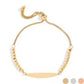 18K Gold Stainless Steel Adjustable Beaded Curved Blank Bar Bracelet