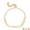 18K Gold Stainless Steel Adjustable Beaded Curved Blank Bar Bracelet