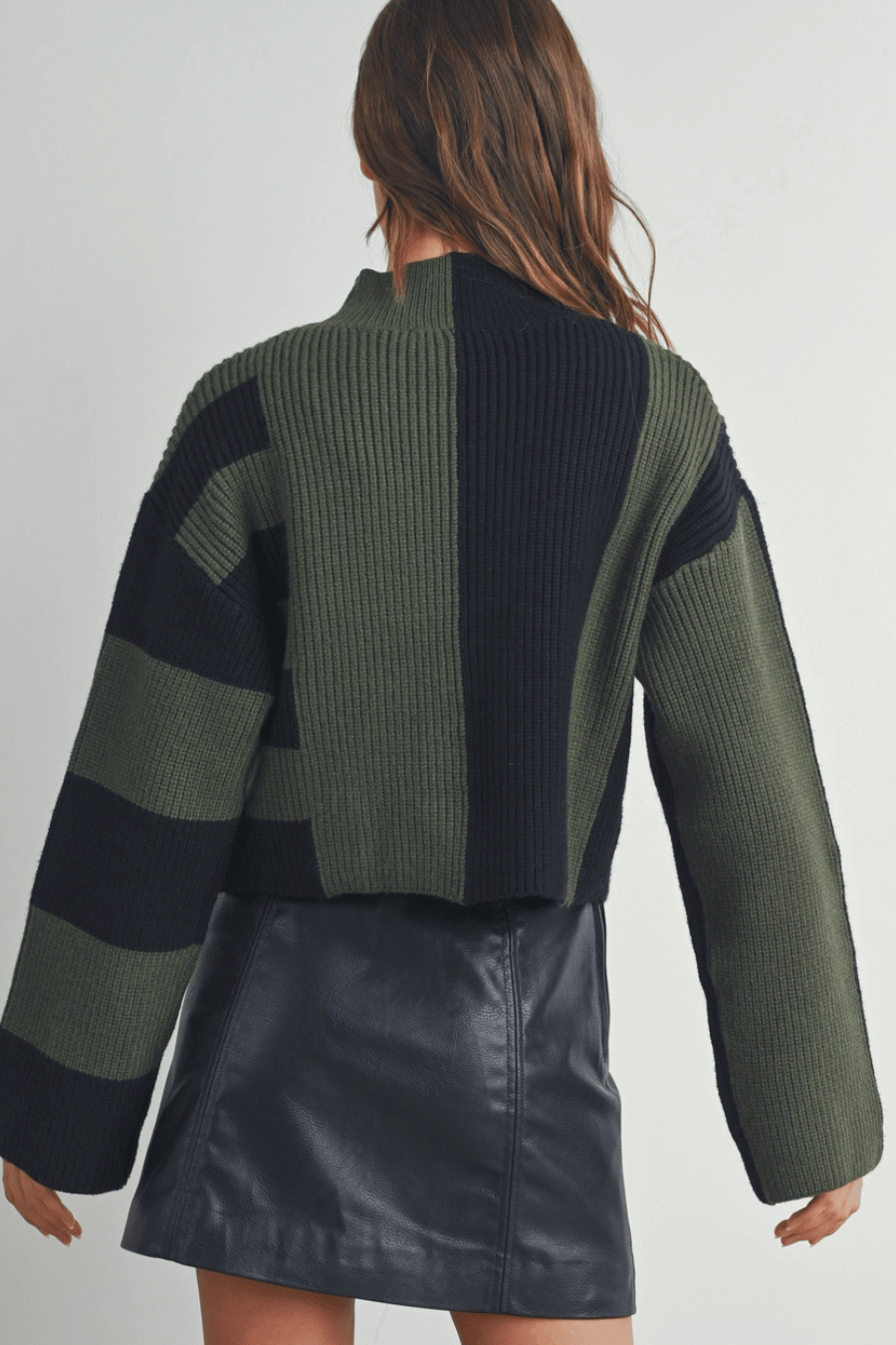 Color Block Mock Turtleneck Sweater