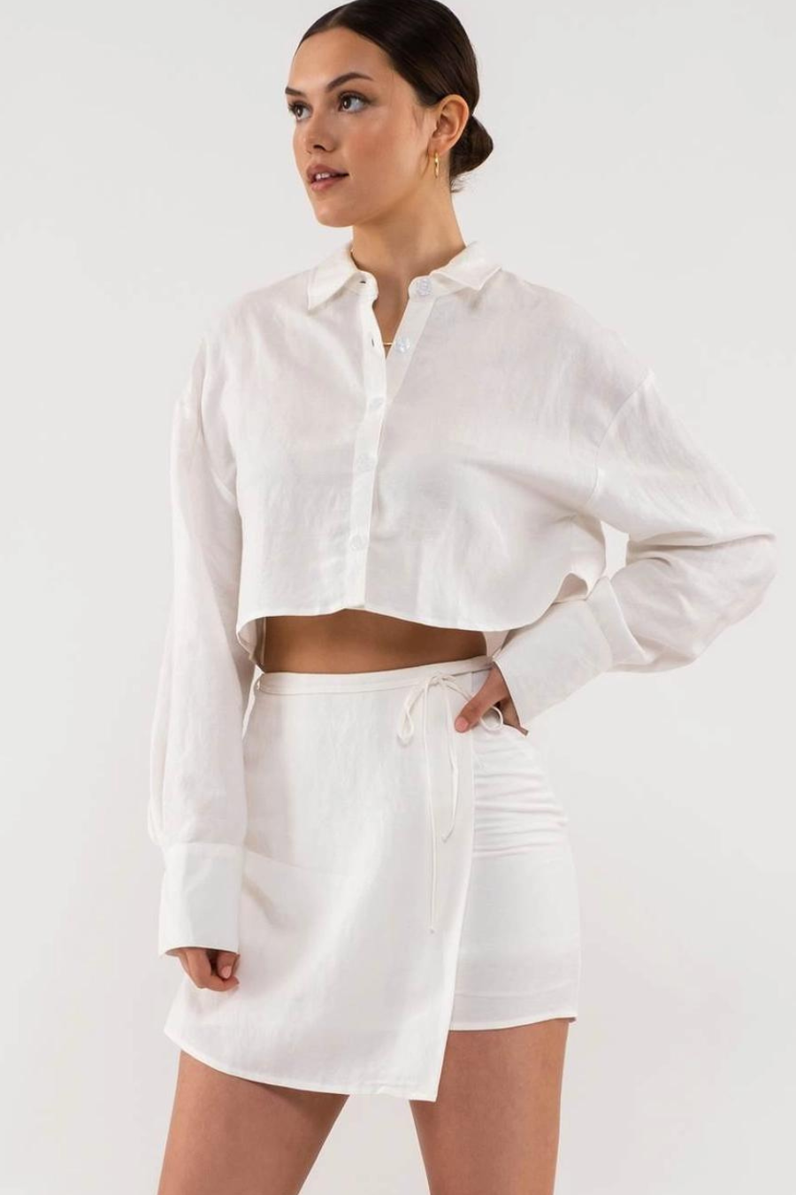 Linnea Cropped Button Up Linen Top