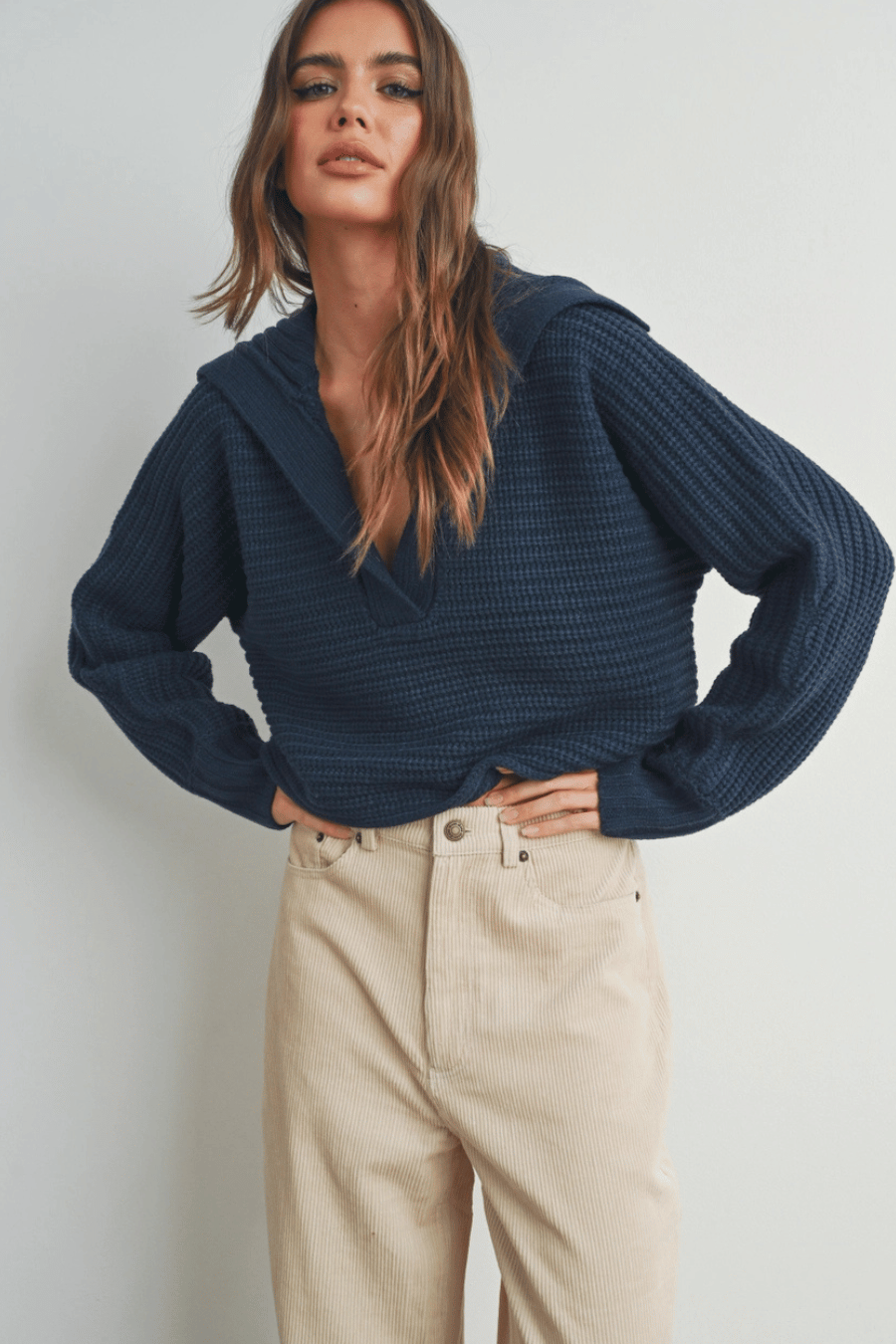 Drama Collar V-Neck Sweater