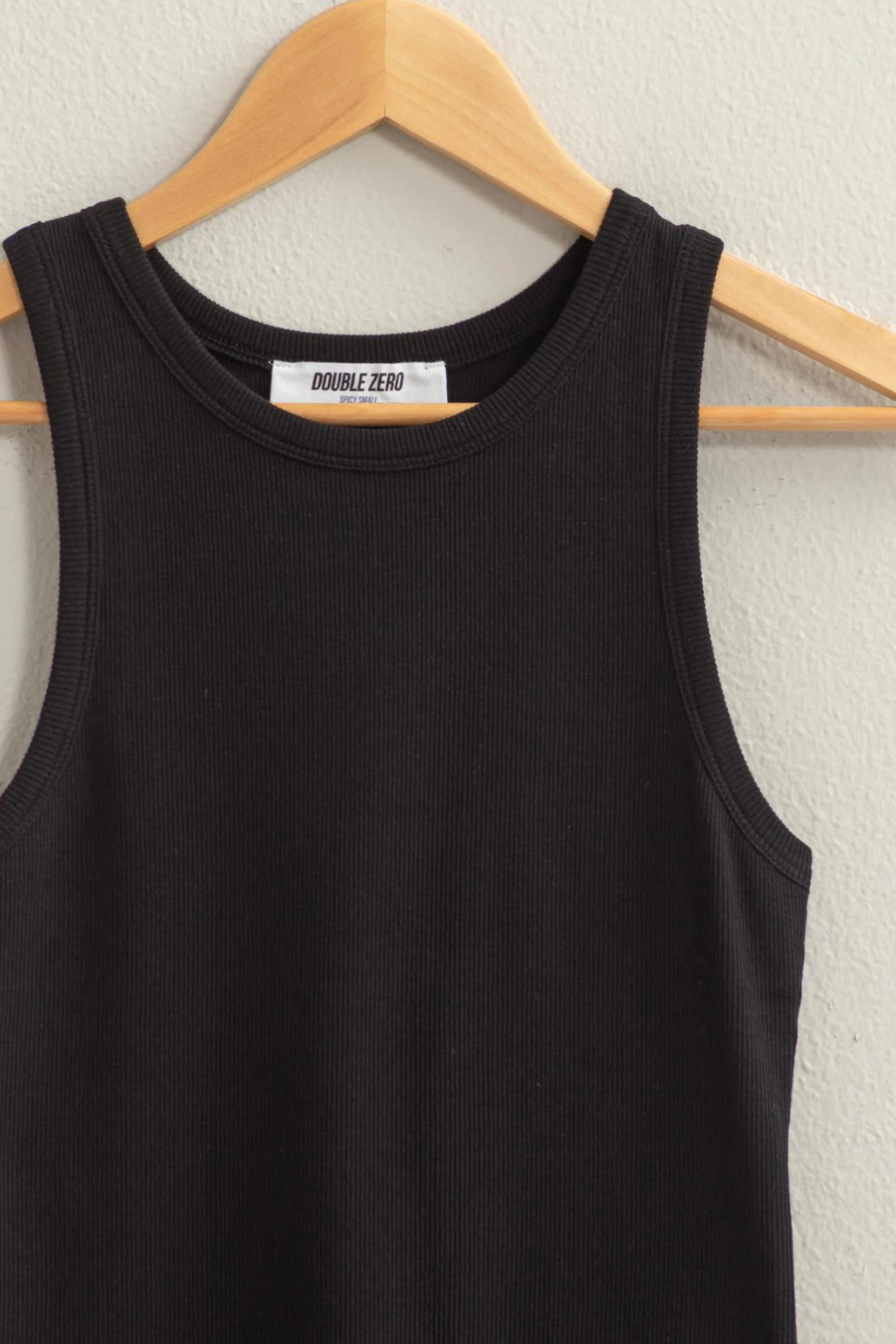 close up detail shot of black tank top  