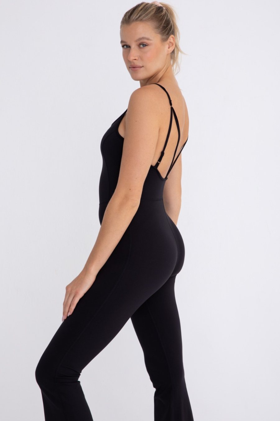 Criss Cross Strap Flared Athleisure Jumpsuit
