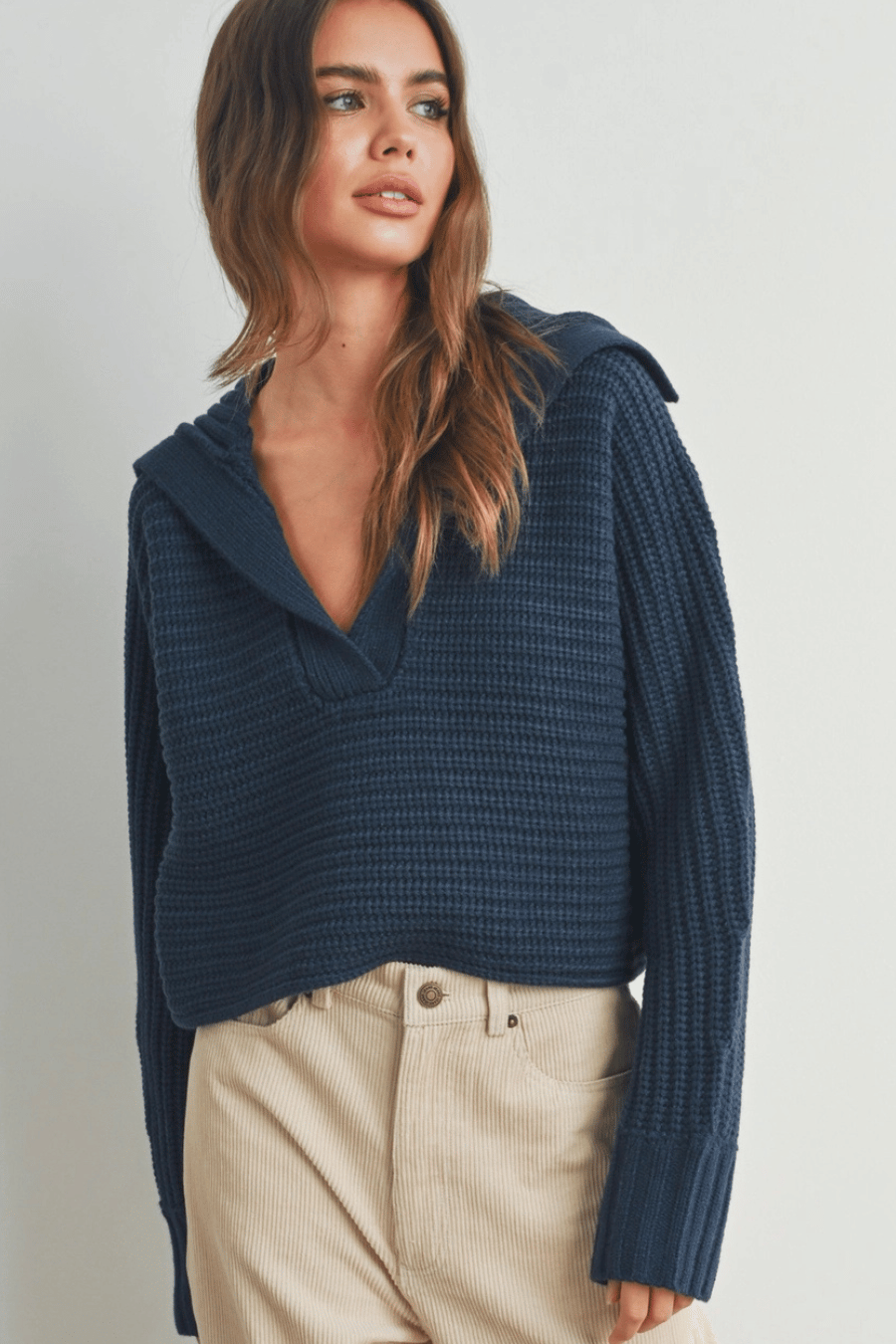 Drama Collar V-Neck Sweater