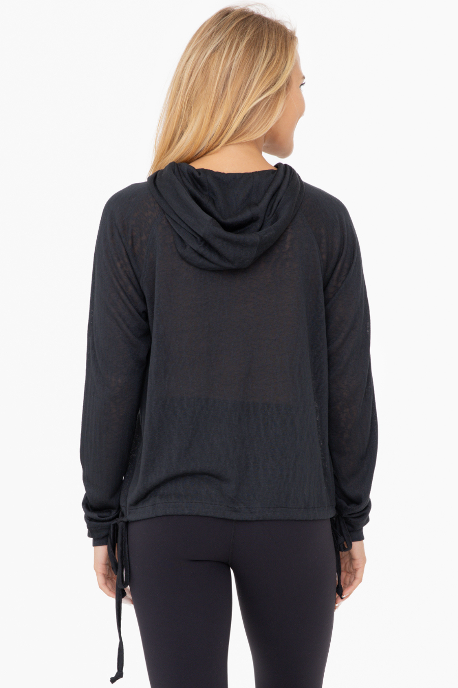 back view of the hood on the Noelle top in the color black