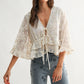 Boho Embroidered Sheer Blouse Flowy Bell Sleeves