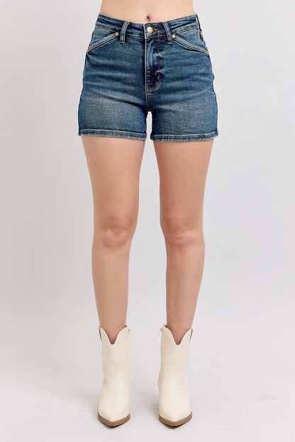 Dark Wash Denim Shield Pocket Shorts