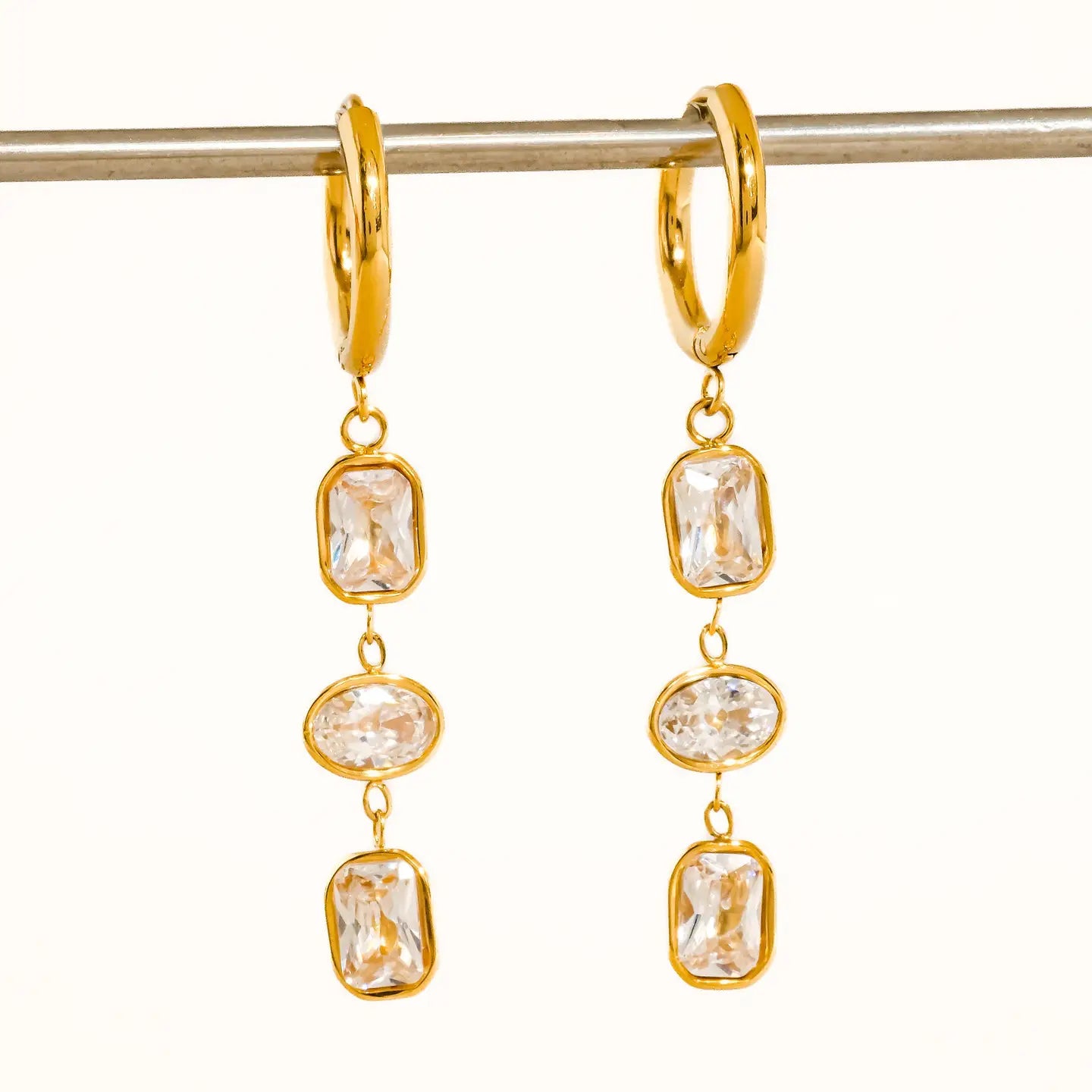 Sunniva 18K Gold Non-Tarnish Cz Triple Drop Earrings