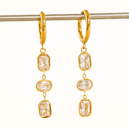 Sunniva 18K Gold Non-Tarnish Cz Triple Drop Earrings