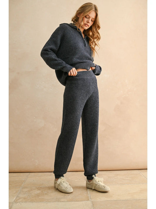 Waffle Pattern Sweater Jogger Pants