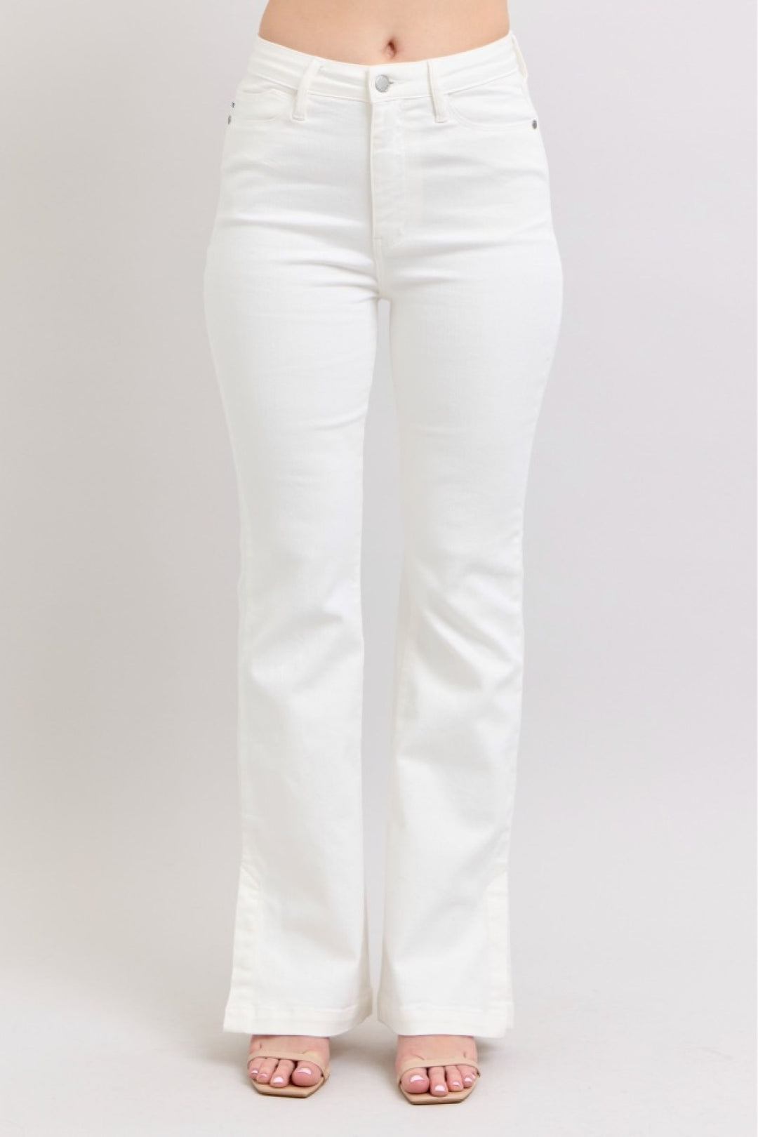 High Waist White Side Slit Slim Bootcut Jeans