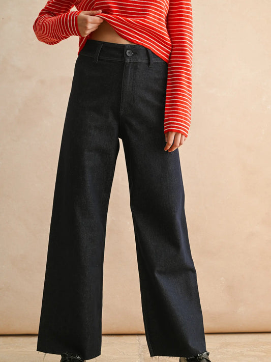 Indigo Denim Straight Wide Leg Pants
