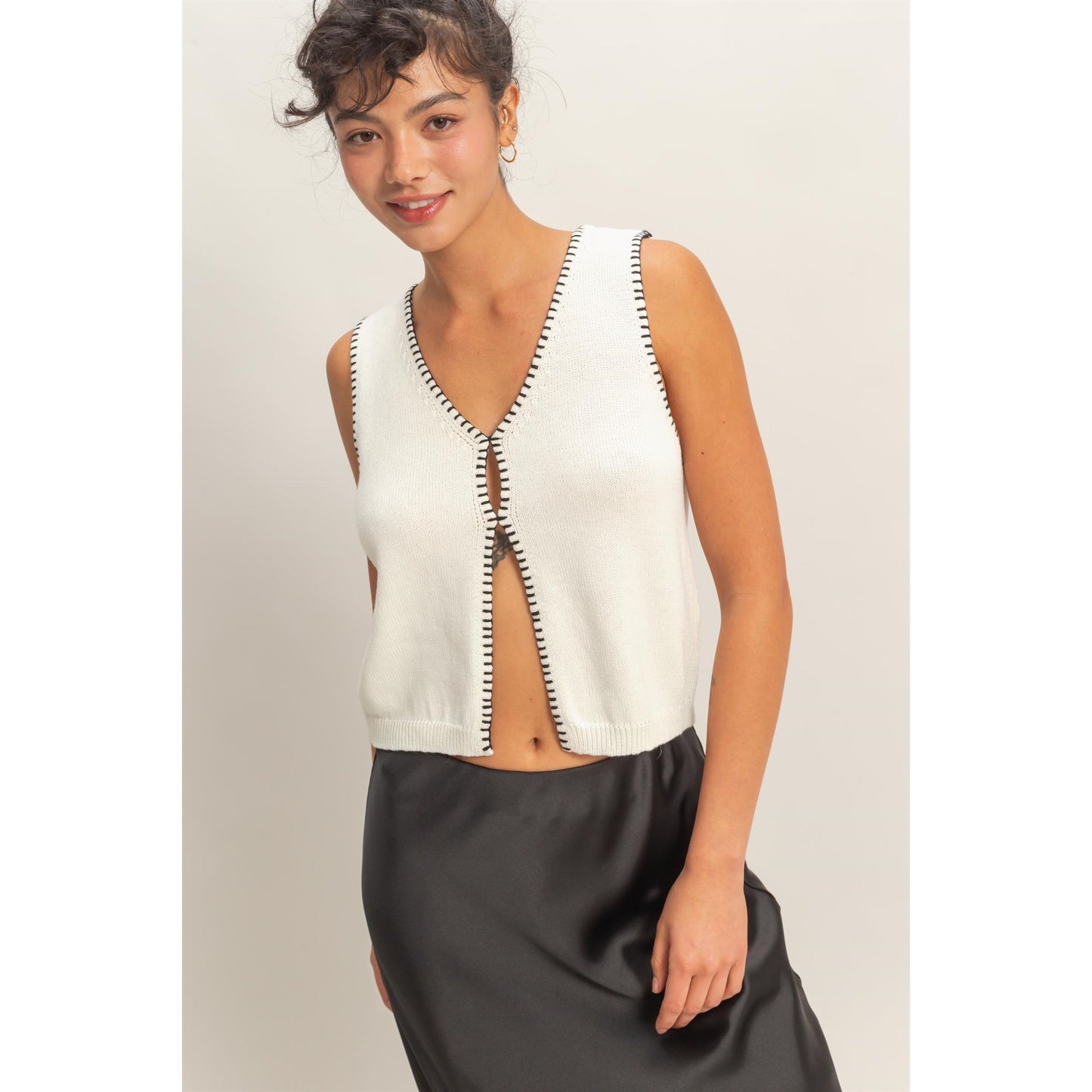 V-Neck Vest with Blanket Stitch
