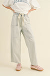 Stripe and Washed Effect Barrel Shape Pants