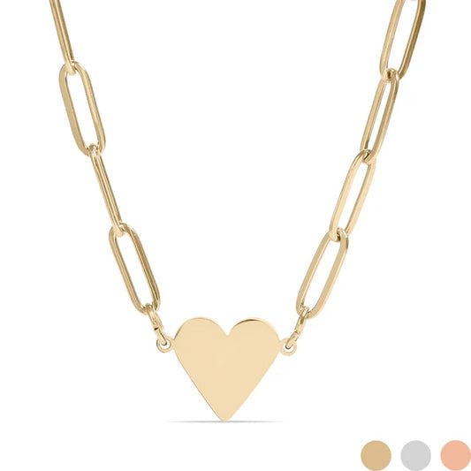 18K Gold Stainless Steel Blank Heart Paperclip Necklace