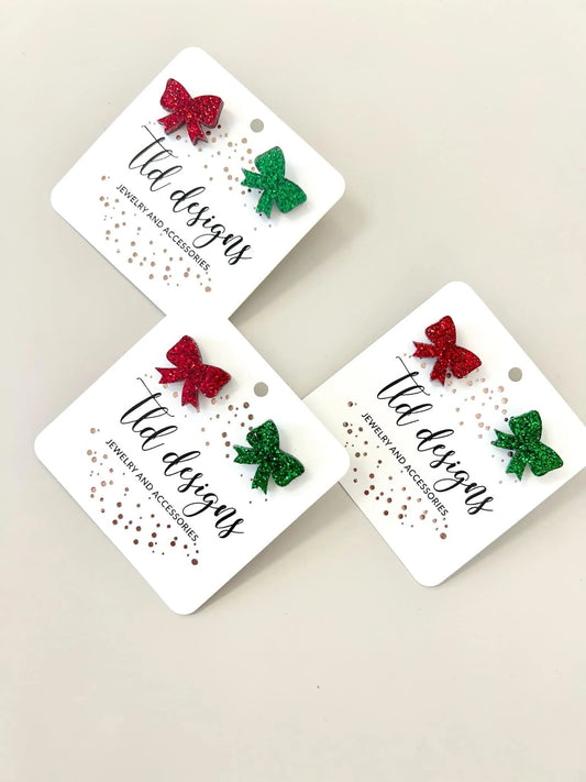 Christmas glitter bow earrings