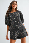 Floral Print Short Sleeve Top Set Pocket Shorts