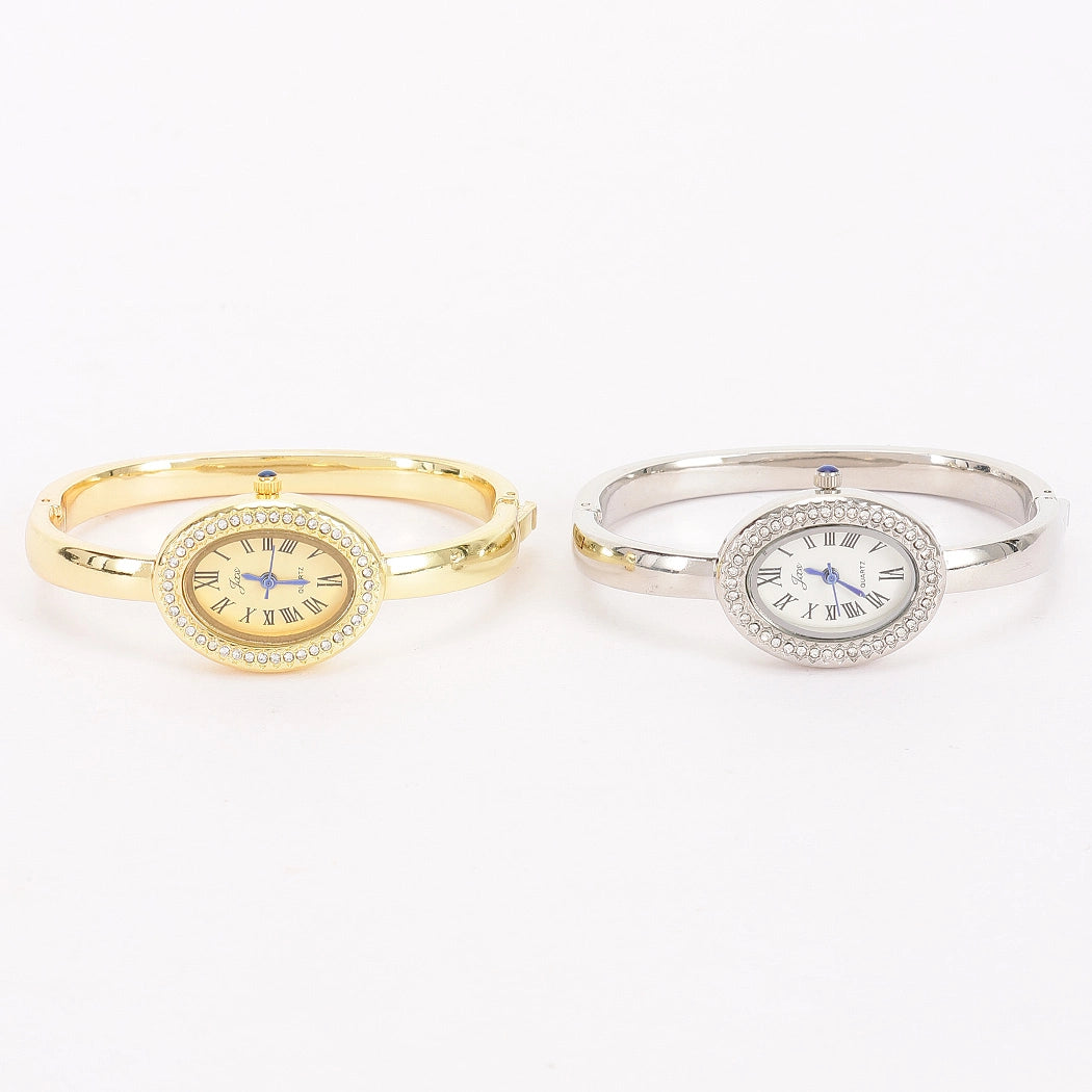 Oval Crystal-Encrusted Cuff Watch
