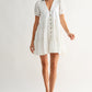Button-Front Mini Dress with Puff Sleeves