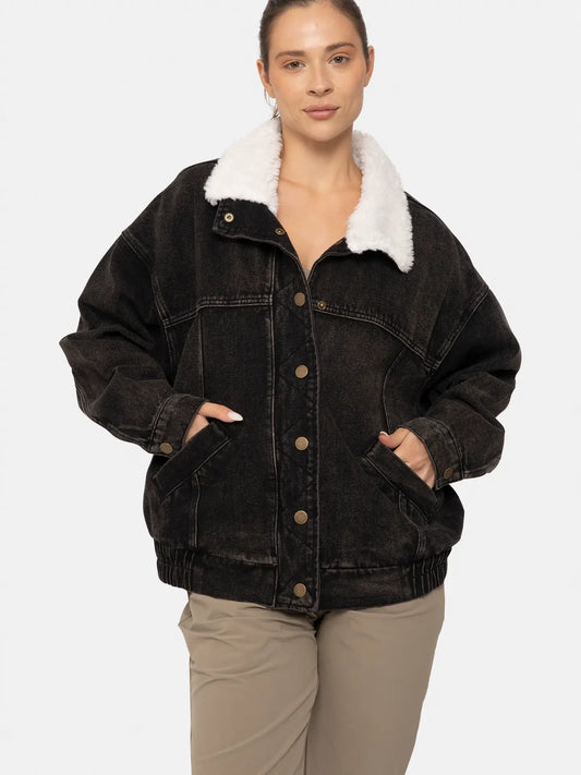 Sherpa Collar Oversized Denim Jacket