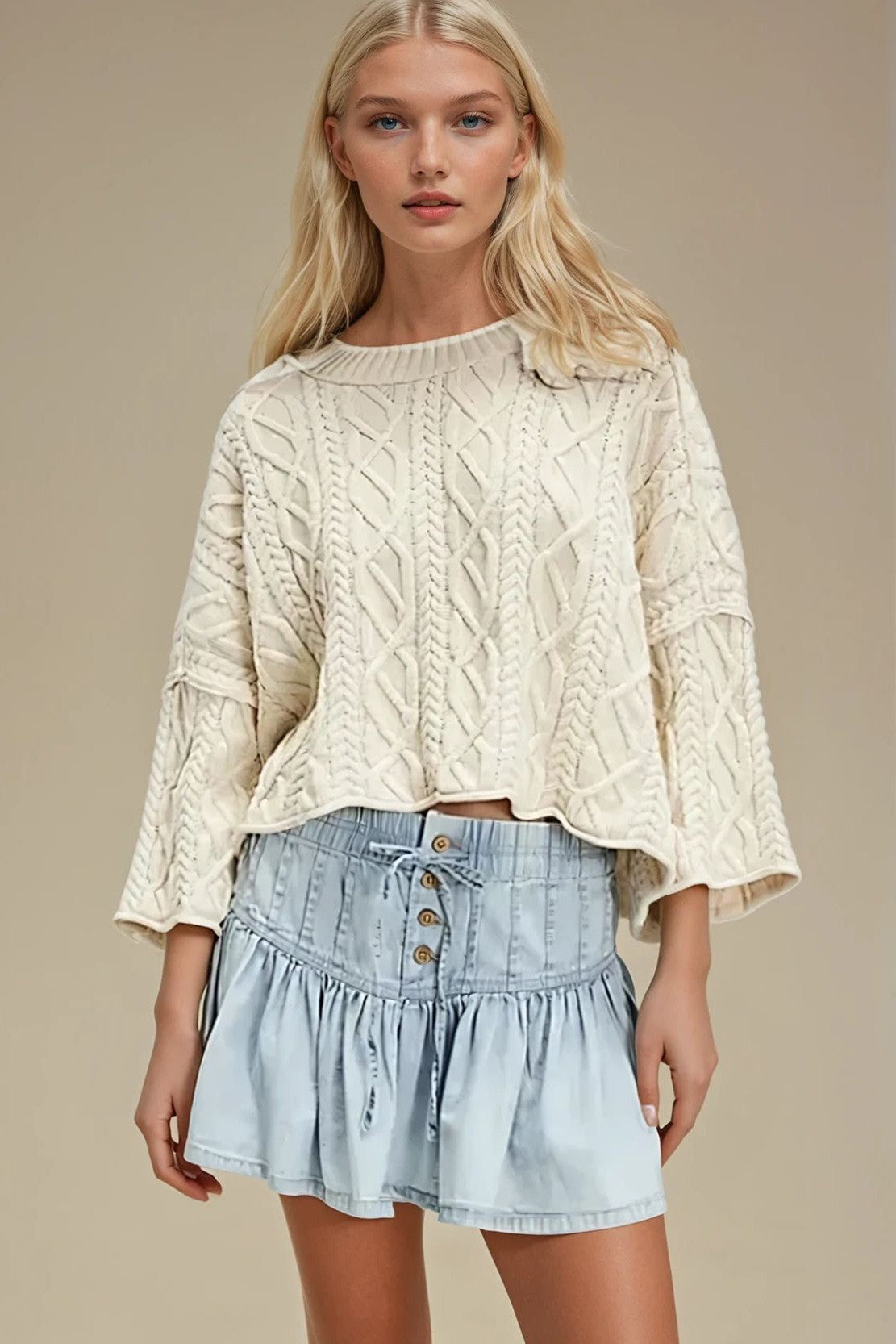 Cable Knit Look Lightweight Sweater