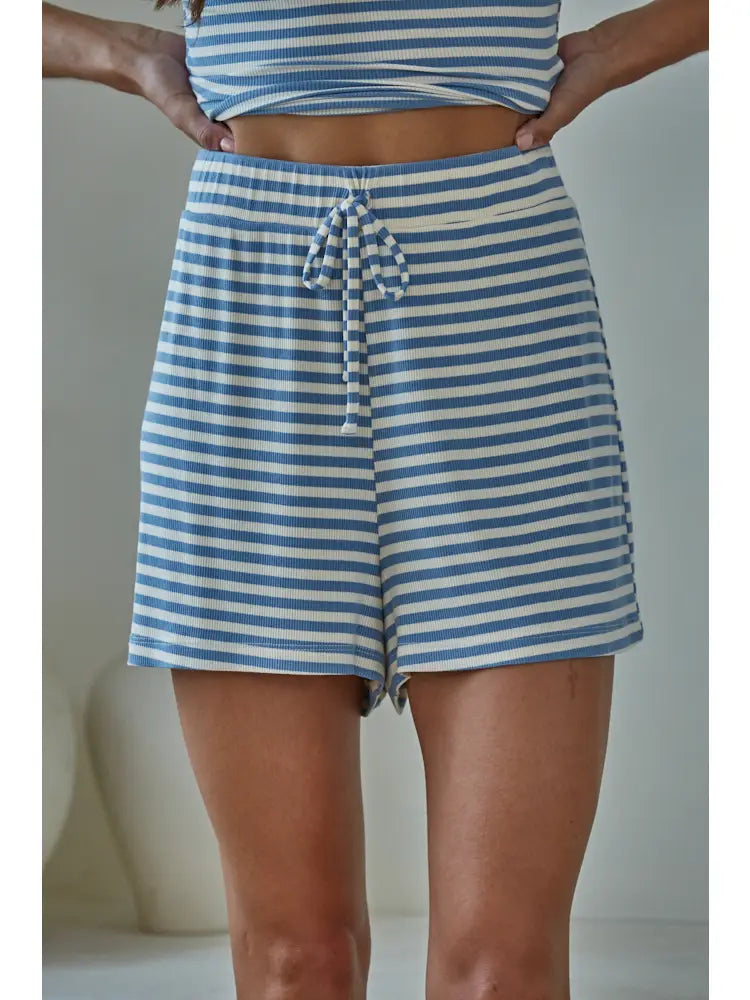 Knit Rayon Spandex Striped Elastic Waist Shorts