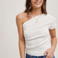 Draped Knit Asymmetric One Shoulder Knit Top