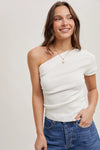 Draped Knit Asymmetric One Shoulder Knit Top