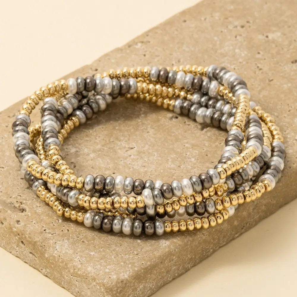 Acrylic Pearl and Metallic Beaded Bracelet Set