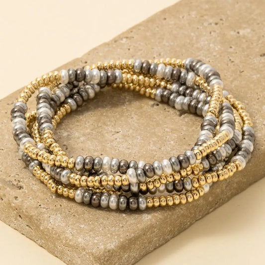 Acrylic Pearl and Metallic Beaded Bracelet Set