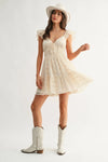 Chiffon Flutter Embroidered Sleeve Mini Dress