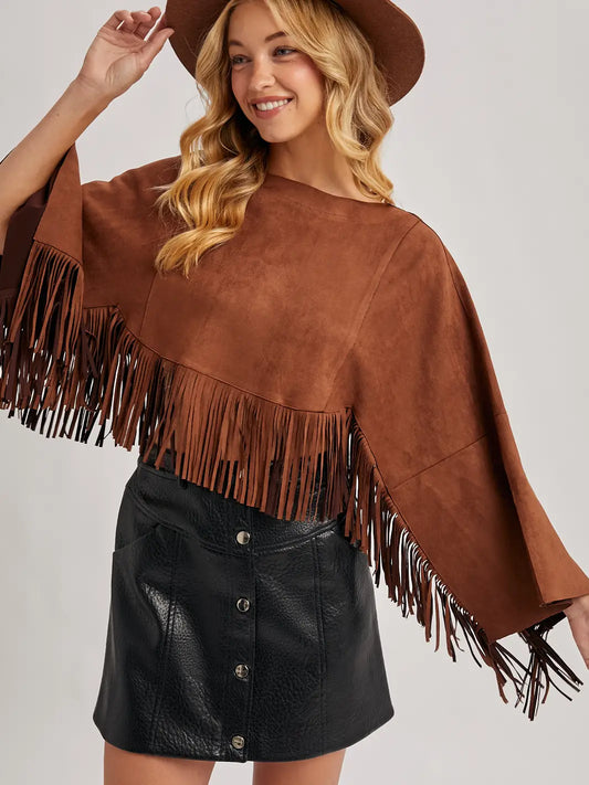 Western Bohemian Suede Fringe Cape