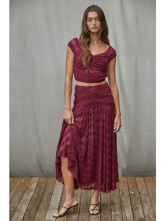 Knit Nylon Spandex Lace Maxi Skirt