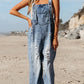 Distressed Pocketed Wide Leg Capri Denim Overall