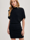 Mock Neck Dolman Sleeved Knit Sweater Mini Dress