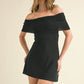 Foldover Off Shouder Mesh Mini Dress