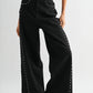 High-Waisted Black Wide-Leg Denim Stud Pants