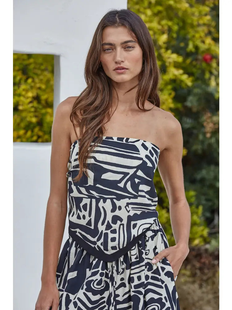 Woven Tribal Print Back Smoked Tube Top
