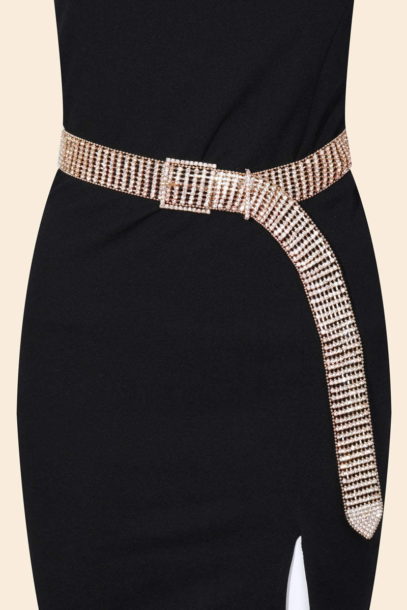 Square Buckle Rhinestone Chain Belt