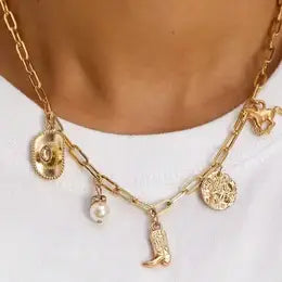 Western Boot Star Hat Horseshoe Charm Necklace