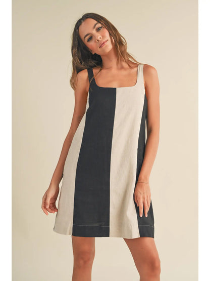 Color Block Linen Mini Dress
