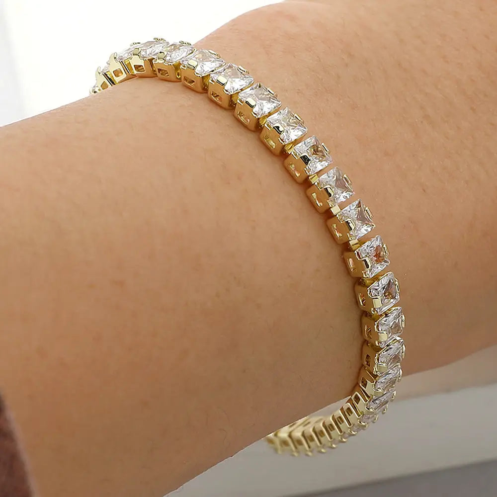 Square Cz Stone Tennis Chain Evening Bracelet